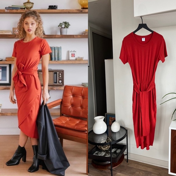 Smash+Tess Rebecca new Wrap Midi in Brick Tie Front Stretch Casual Dress Size XS - Picture 6 of 13